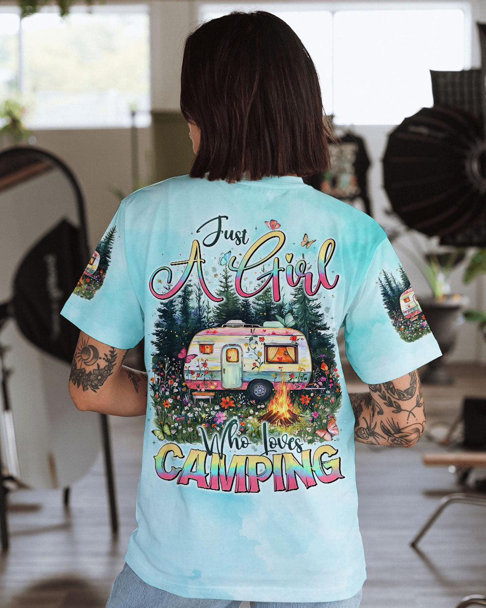 JUST A GIRL WHO LOVES CAMPING ALL OVER PRINT - TYTD2708241