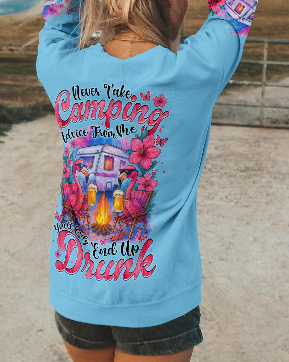 NEVER TAKE CAMPING ADVICE FROM ME FLAMINGO ALL OVER PRINT - TYTM2805253