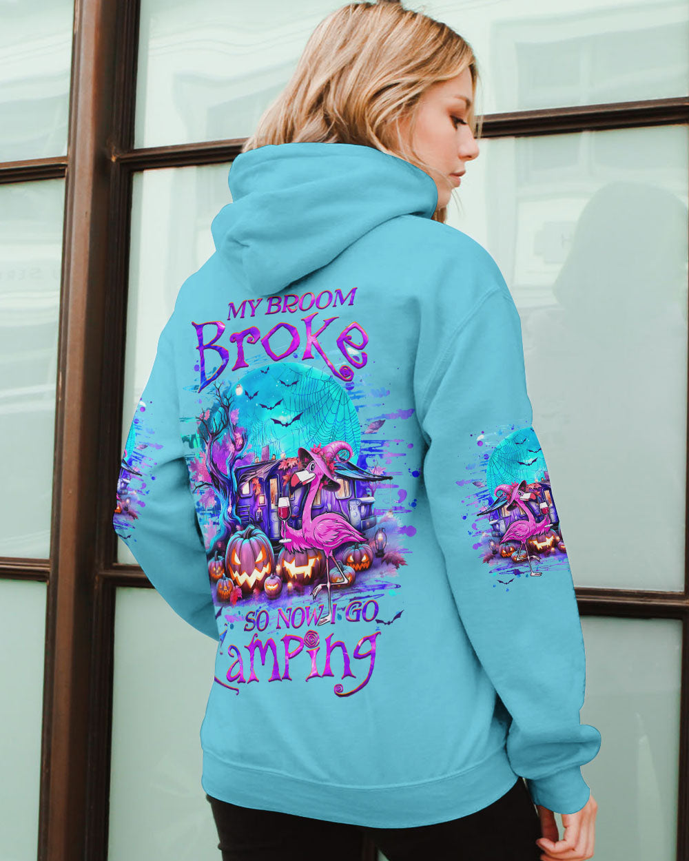 MY BROOM BROKE SO NOW FLAMINGO HALLOWEEN CAMPING ALL OVER PRINT - YHHG1109242