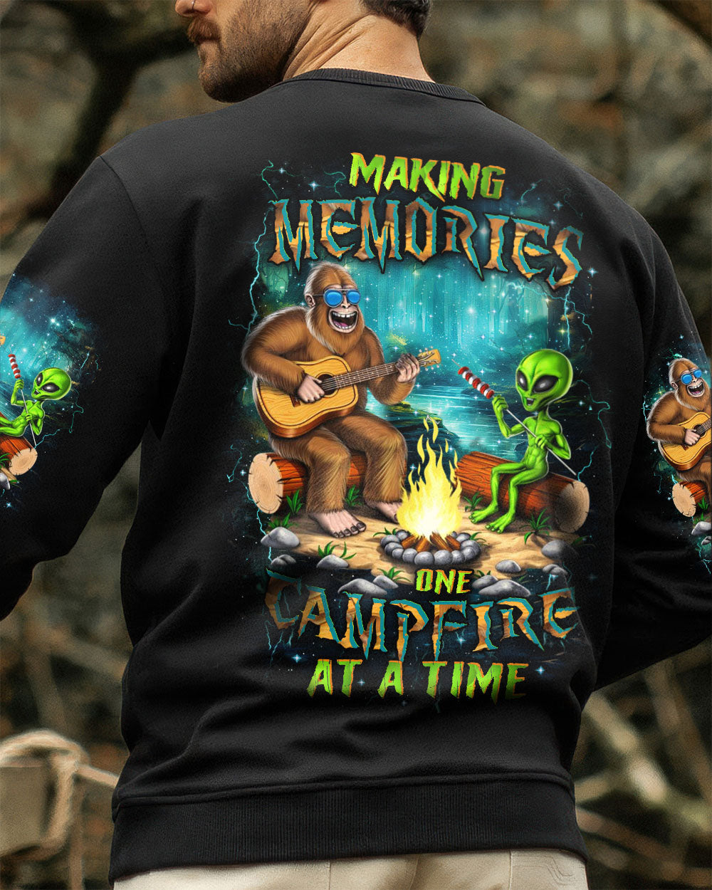 MAKING MEMORIES ONE CAMPFIRE AT A TIME BIGFOOT ALIEN ALL OVER PRINT - YHHN2608252