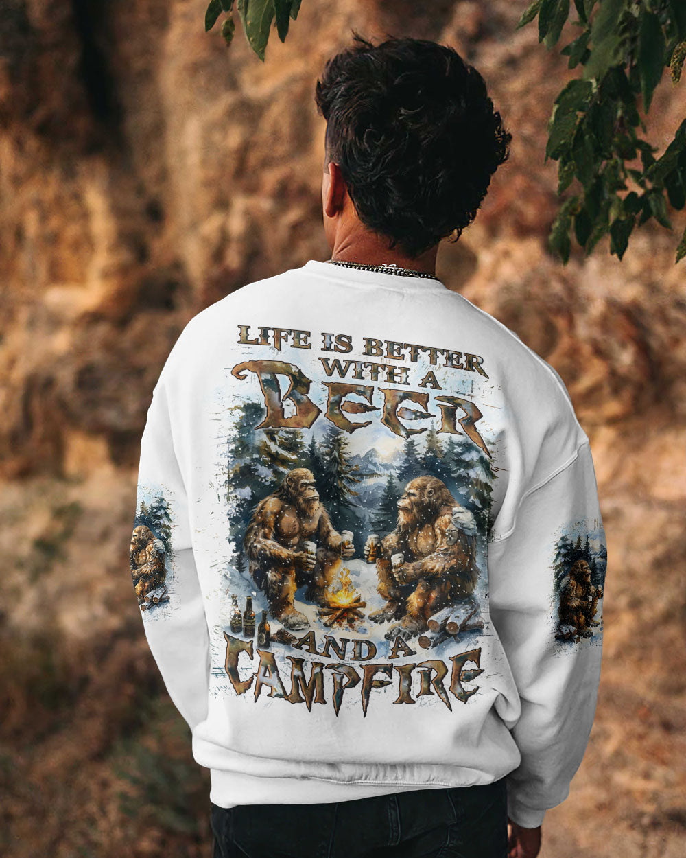 LIFE IS BETTER WITH A BEER AND A CAMPFIRE BIGFOOT ALL OVER PRINT - YHLN1010241