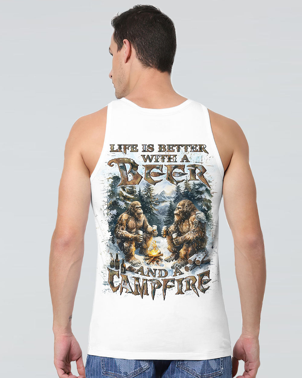 LIFE IS BETTER WITH A BEER AND A CAMPFIRE BIGFOOT ALL OVER PRINT - YHLN1010241