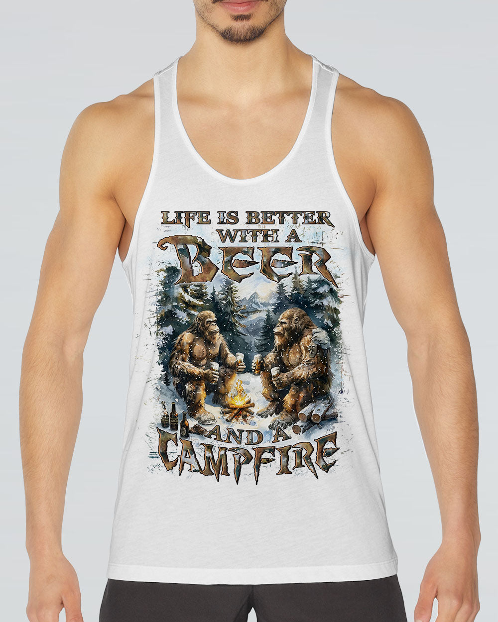 LIFE IS BETTER WITH A BEER AND A CAMPFIRE BIGFOOT ALL OVER PRINT - YHLN1010241