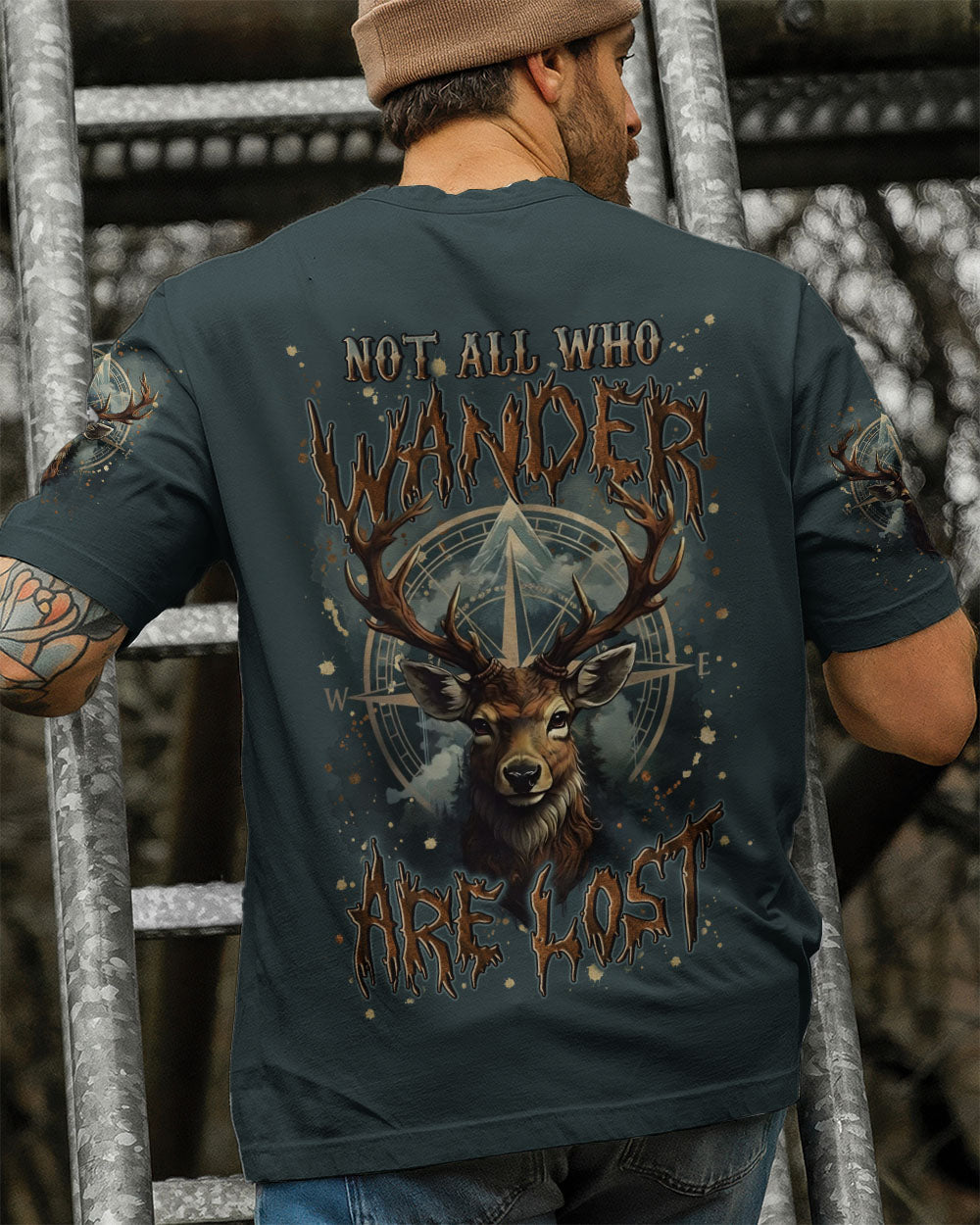 NOT ALL WHO WANDER ARE LOST DEER COMPASS ALL OVER PRINT - YHLN2611253