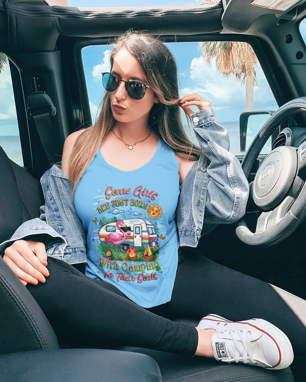 SOME GIRLS ARE BORN WITH CAMPING FLAMINGO ALL OVER PRINT - YHLT1809251