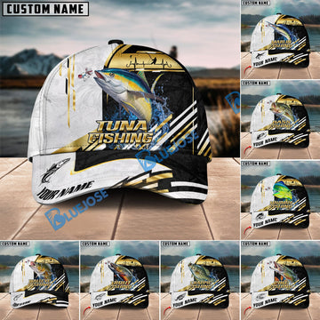 BlueJose Fishing Hook Graphic & Jumping Fish Art Personalized Cap (Tuna, Marlin, Mahi-Mahi, Pike, Bass, Walleye, Trout, Crappie)