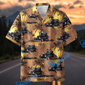 Bluejose Vintage 1932 Ford Coupe Hot Rod Classic Car Tropical Sunset Hawaiian Shirt