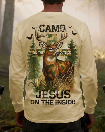 BlueJose Camo On The Outside Jesus On The Inside Shirt, Personalized Hunting 3D Shirt