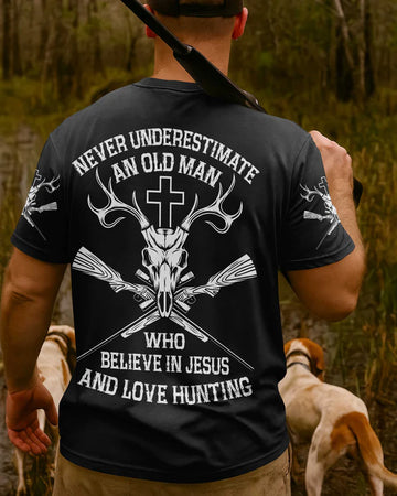 BlueJose Never Underestimate An Old Man Who Believe In Jesus And Love Hunting Shirt, Personalized Hunting 3D Shirt - Black