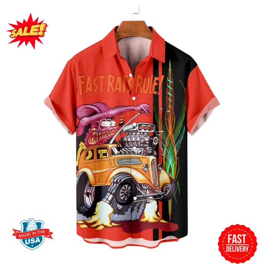 Bluejose Classic Kustom Kulture Vintage Rat Fink Hawaiian Shirt