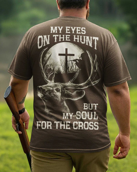 BlueJose My Eyes On The Hunt But My Soul For The Cross Shirt, Personalized Hunting 3D Shirt