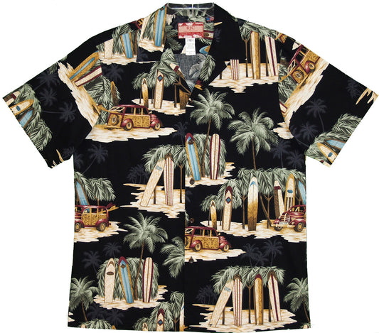 Bluejose Longboard Woody Beach Shack Men's Hawaiian Shirt