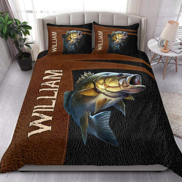 BlueJose Fishing Black Brown Personalized Bedding Set