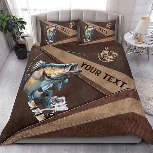 BlueJose Fishing Brown Pattern Personalized Bedding Set