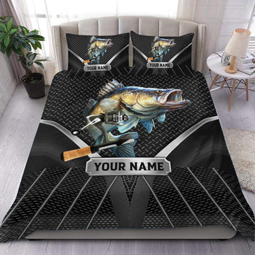BlueJose Fishing Metal Pattern Personalized Bedding Set