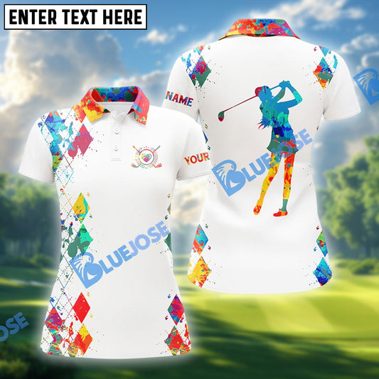 BlueJose White Watercolor Golf Polo Shirt, Custom Name & Team Name 3D Shirt