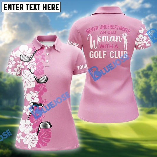BlueJose Pink Tropical Women's Golf Polo Shirt, Custom Name & Team Name 3D Shirt