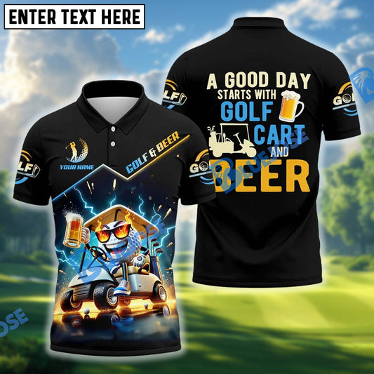 BlueJose A Good Day Starts With Golf Polo Shirt, Custom Name & Team Name 3D Shirts