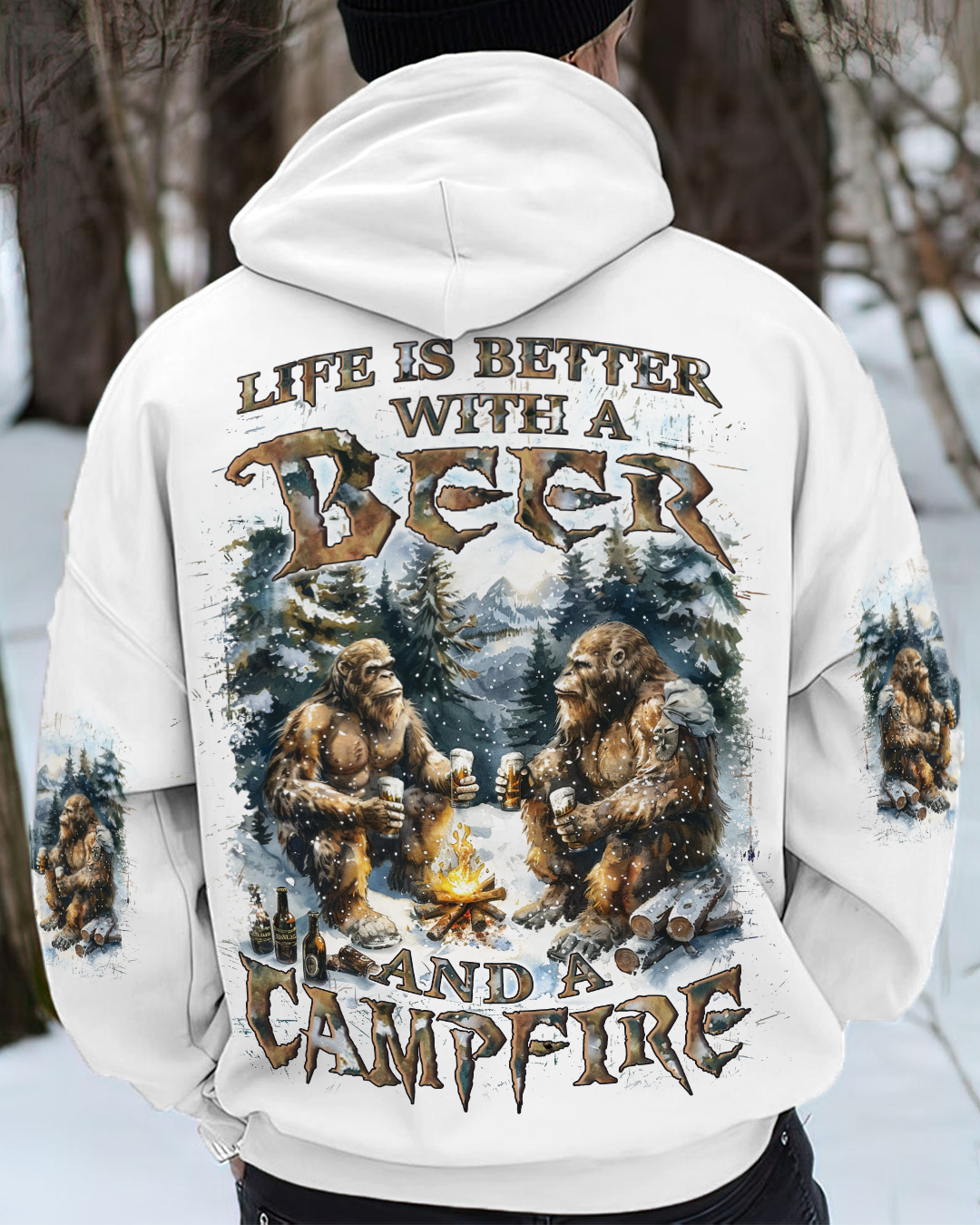 LIFE IS BETTER WITH A BEER AND A CAMPFIRE BIGFOOT ALL OVER PRINT - YHLN1010241