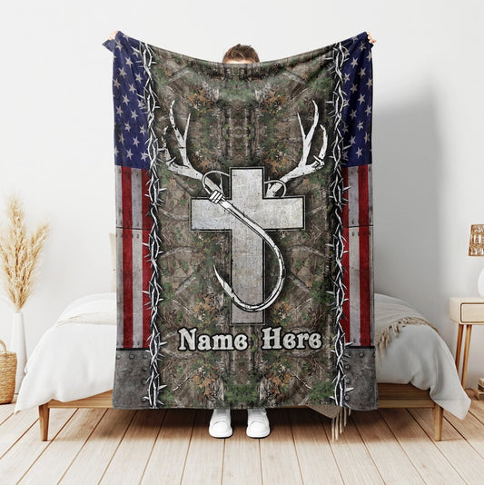 BlueJose Custom Name Hunting Fishing God Blanket