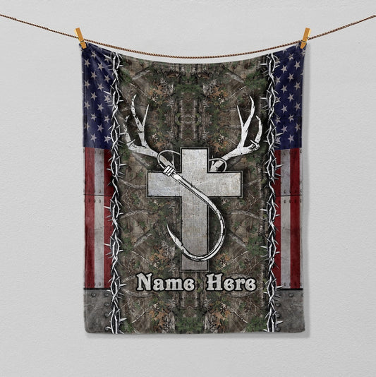 BlueJose Custom Name Hunting Fishing God Blanket