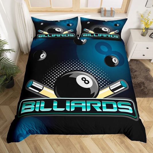 BlueJose Billiards Modern Blue Black Bedding Set
