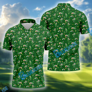 BlueJose St Patrick's Day Leprechaun Character Golf And Beer Green Golf Shirt, Fun Golf Shirts For Men, Polo For Men