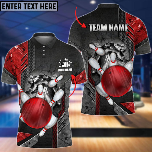 BlueJose Bowling Ball And Pins Crack Metalic Multicolor Personalized Name 3D Shirt (5 Colors), Personalized Shirts For Bowling Players