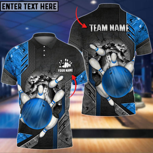BlueJose Bowling Ball And Pins Crack Metalic Multicolor Personalized Name 3D Shirt (5 Colors), Personalized Shirts For Bowling Players