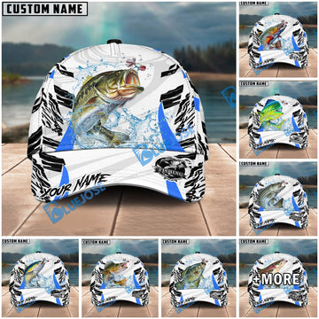 BlueJose Fishing White Black Curve Pattern Design Personalized Cap (13 Breeds)