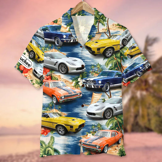 Custom Muscle Car Photo Hawaiian Shirt, Custom Up To 5 Photos, Gift For Car Lovers