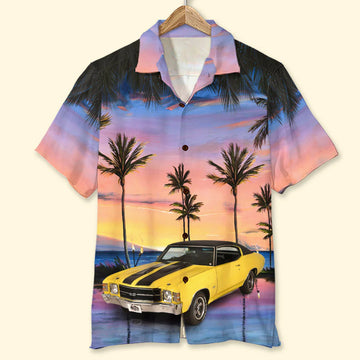 Custom Car Photo Hawaiian Shirt, Aloha Shirt, Sunset Beach Pattern