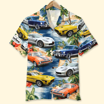 Custom Muscle Car Photo Hawaiian Shirt, Custom Up To 5 Photos, Gift For Car Lovers