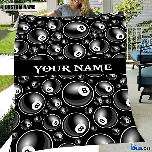 BlueJose Custom Name Billiards 8 Ball Pattern Blanket