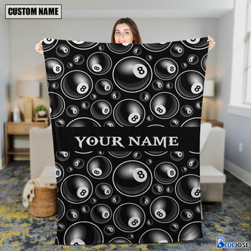 BlueJose Custom Name Billiards 8 Ball Pattern Blanket