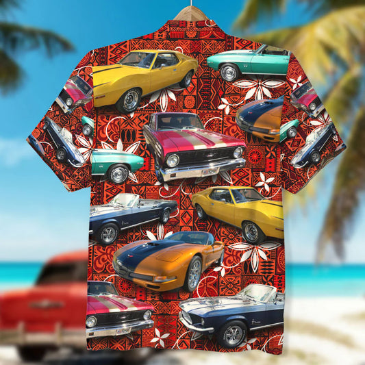 Custom Muscle Car Photo Hawaiian Shirt, Elvis Tribal Pattern, Gift For Car Lovers