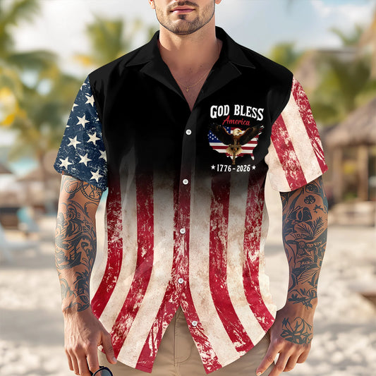 BlueJose Patriotic 250th Anniversary God Bless America Eagle 1776–2026 Hawaii Shirt