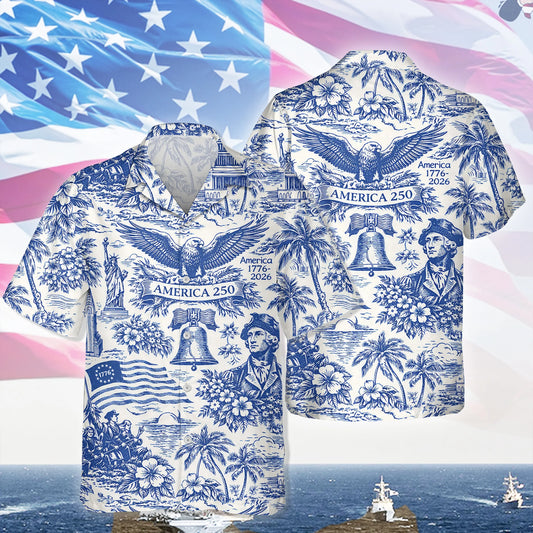 BlueJose America 250th Anniversary Toile De Jouy Style Patriotic Hawaii Shirt