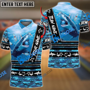 BlueJose Bowling And Pins Fury Shark Multicolor Customized Name 3D Shirt (4 Colors)