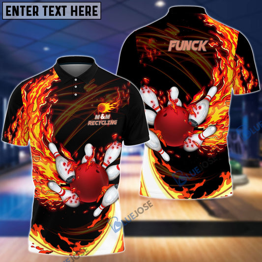 BlueJose Fire Bowling And Pins Multicolor Option Customized Name 3D Shirt For Victor Funck
