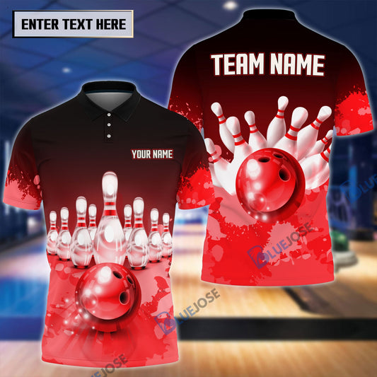 BlueJose Paint Pattern Bowling And Pins Break Multicolor Customized Name 3D Shirt, Personalized Shirts For Bowling Players