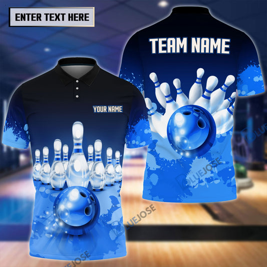 BlueJose Paint Pattern Bowling And Pins Break Multicolor Customized Name 3D Shirt, Personalized Shirts For Bowling Players