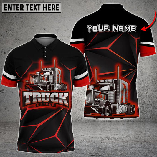 Bluejose Multicolor Truck Neon Light Pattern Personalized Name Polo Shirt For Truck Driver