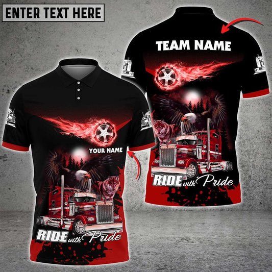 Bluejose Personalized Name Truck Night Wolf And Eagle Multicolor Polo Shirt For Truck Driver