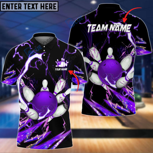 BlueJose Bowling and Pins Colorful Thunder Power Personalized Name Team Name 3D Shirt (5 Colors), Personalized Shirts For Bowling Players