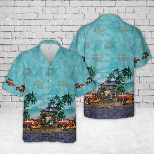 Bluejose Vintage Hot Rod Tropical Beach Hawaiian Shirt