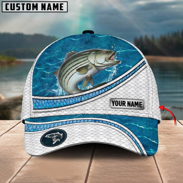 BlueJose Striped Bass Fishing Blue Water Pattern Personalized Cap