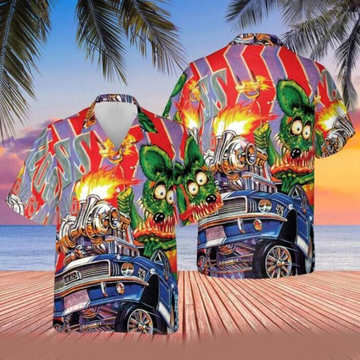 Bluejose Hot Rat Fink Hawaiian Shirt Button Down Short Sleeve Hawaiian Shirt