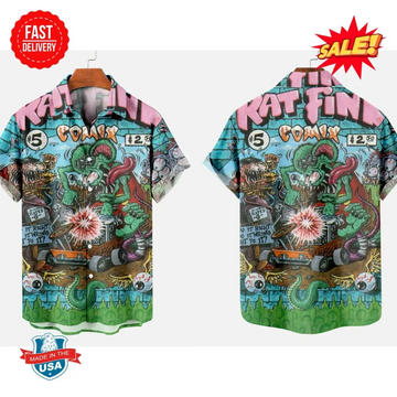 Bluejose Vintage Rat Fink Hawaiian Shirt - Speed Demon Cartoon, Hot Rod & Flames Vibes