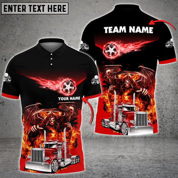 Bluejose  Personalized Name Truck Chasing Flame Skeleton Multicolor Polo Shirt For Truck Driver